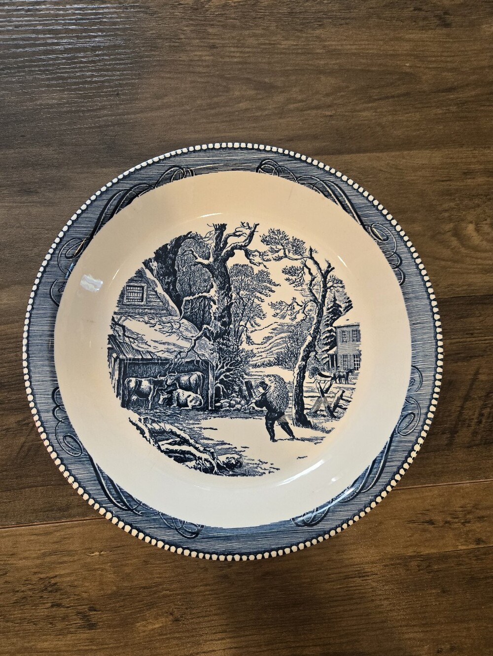Vintage Currier & Ives Pie Plate "A Snowy Morning"
